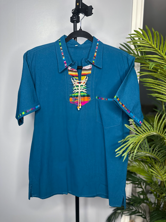 Guayabera Azul Manga corta