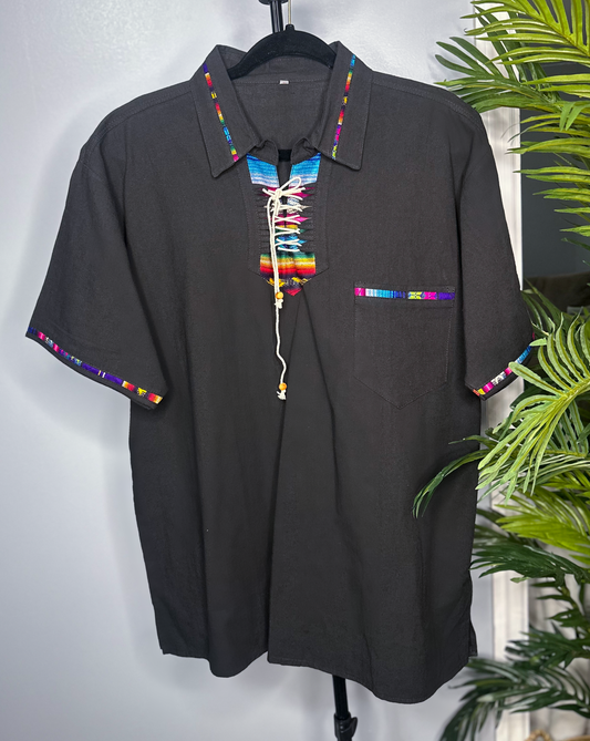 Guayabera black manga corta